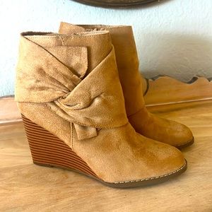 Camel colored suede booties. 6.5